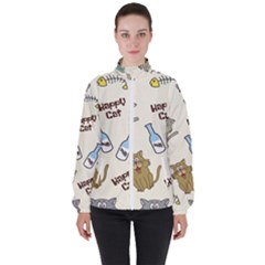 Happy Cats Pattern Background Women s High Neck Windbreaker