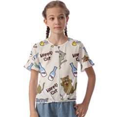 Happy Cats Pattern Background Kids  Cuff Sleeve Scrunch Bottom T-Shirt