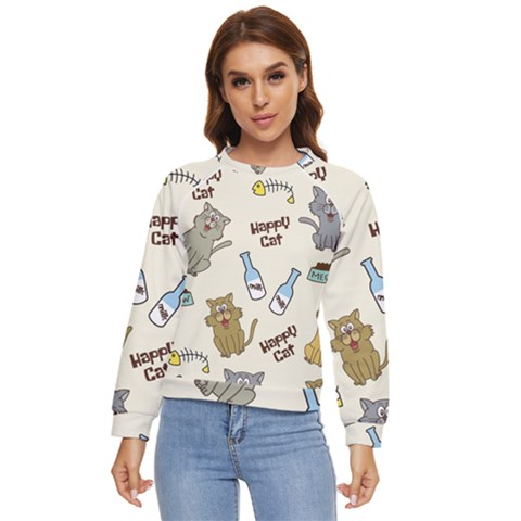 Happy Cats Pattern Background Women s Long Sleeve Raglan T-shirt by Grandong