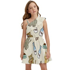 Happy Cats Pattern Background Kids  One Shoulder Party Dress