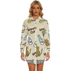 Happy Cats Pattern Background Womens Long Sleeve Shirt Dress