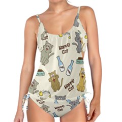 Happy Cats Pattern Background Tankini Set