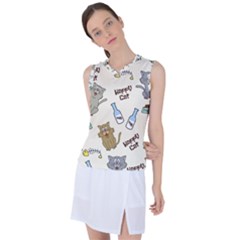 Happy Cats Pattern Background Women s Sleeveless Sports Top