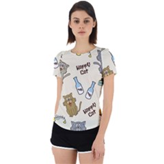 Happy Cats Pattern Background Back Cut Out Sport T-shirt