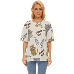 Happy Cats Pattern Background Oversized Basic T-shirt