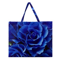 Blue Roses Flowers Plant Romance Blossom Bloom Nature Flora Petals Zipper Large Tote Bag by Proyonanggan