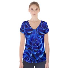 Blue Roses Flowers Plant Romance Blossom Bloom Nature Flora Petals Short Sleeve Front Detail Top