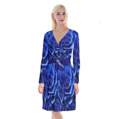 Blue Roses Flowers Plant Romance Blossom Bloom Nature Flora Petals Long Sleeve Velvet Front Wrap Dress