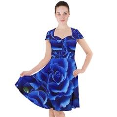 Blue Roses Flowers Plant Romance Blossom Bloom Nature Flora Petals Cap Sleeve Midi Dress With Pockets