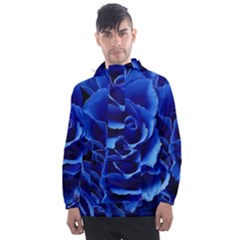 Blue Roses Flowers Plant Romance Blossom Bloom Nature Flora Petals Men s Front Pocket Pullover Windbreaker by Proyonanggan