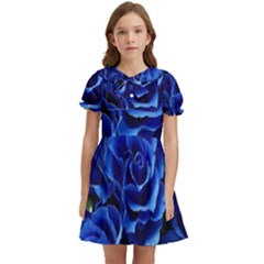 Blue Roses Flowers Plant Romance Blossom Bloom Nature Flora Petals Kids  Bow Tie Puff Sleeve Dress by Proyonanggan