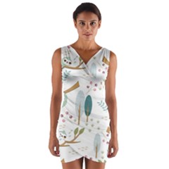 Pattern Sloth Woodland Wrap Front Bodycon Dress