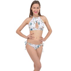 Pattern Sloth Woodland Cross Front Halter Bikini Set