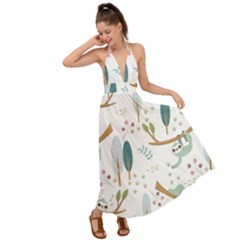 Pattern Sloth Woodland Backless Maxi Beach Dress