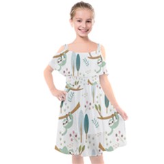 Pattern Sloth Woodland Kids  Cut Out Shoulders Chiffon Dress