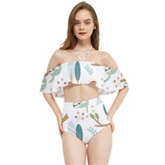 Pattern Sloth Woodland Halter Flowy Bikini Set 