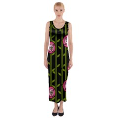 Abstract Rose Garden Fitted Maxi Dress