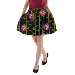 Abstract Rose Garden A-line Pocket Skirt