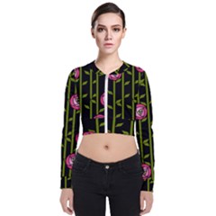 Abstract Rose Garden Long Sleeve Zip Up Bomber Jacket