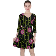 Abstract Rose Garden Quarter Sleeve Ruffle Waist Dress