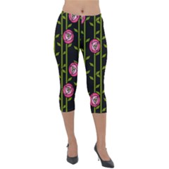 Abstract Rose Garden Lightweight Velour Capri Leggings 