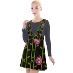 Abstract Rose Garden Plunge Pinafore Velour Dress