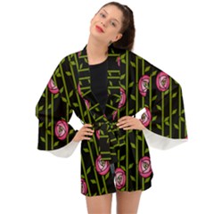 Abstract Rose Garden Long Sleeve Kimono