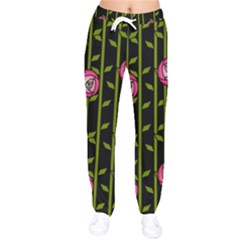 Abstract Rose Garden Women Velvet Drawstring Pants