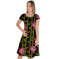 Abstract Rose Garden Classic Short Sleeve Dress