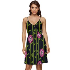 Abstract Rose Garden V-neck Pocket Summer Dress 