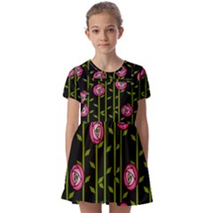 Abstract Rose Garden Kids  Short Sleeve Pinafore Style Dress