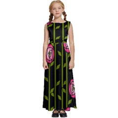 Abstract Rose Garden Kids  Satin Sleeveless Maxi Dress