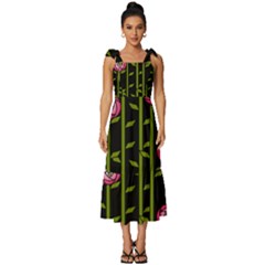 Abstract Rose Garden Tie-strap Tiered Midi Chiffon Dress