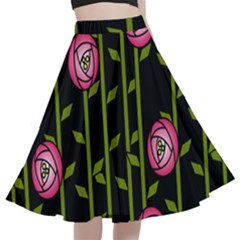 Abstract Rose Garden A-line Full Circle Midi Skirt With Pocket