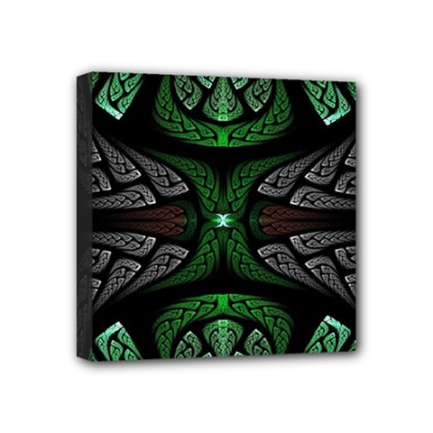 Fractal Green Black 3d Art Floral Pattern Mini Canvas 4  X 4  (stretched)