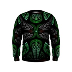 Fractal Green Black 3d Art Floral Pattern Kids  Sweatshirt