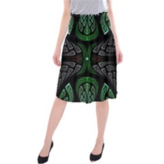 Fractal Green Black 3d Art Floral Pattern Midi Beach Skirt