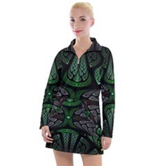 Fractal Green Black 3d Art Floral Pattern Women s Long Sleeve Casual Dress