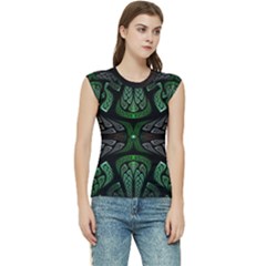 Fractal Green Black 3d Art Floral Pattern Women s Raglan Cap Sleeve T-shirt