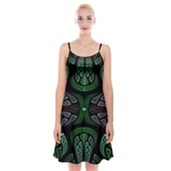 Fractal Green Black 3d Art Floral Pattern Spaghetti Strap Velvet Dress