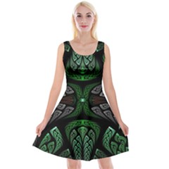 Fractal Green Black 3d Art Floral Pattern Reversible Velvet Sleeveless Dress