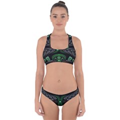 Fractal Green Black 3d Art Floral Pattern Cross Back Hipster Bikini Set