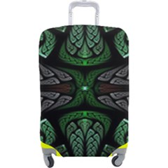 Fractal Green Black 3d Art Floral Pattern Luggage Cover (large)