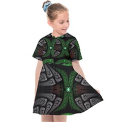 Fractal Green Black 3d Art Floral Pattern Kids  Sailor Dress