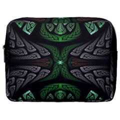 Fractal Green Black 3d Art Floral Pattern Make Up Pouch (large)