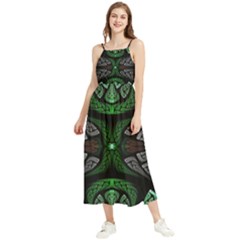 Fractal Green Black 3d Art Floral Pattern Boho Sleeveless Summer Dress