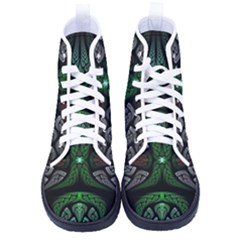 Fractal Green Black 3d Art Floral Pattern Men s High-top Canvas Sneakers