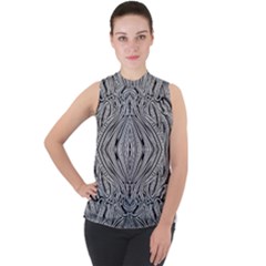 Black And White Pattern 1 Mock Neck Chiffon Sleeveless Top