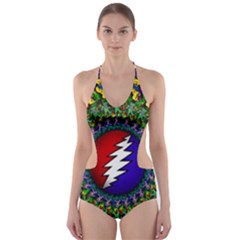 Grateful Dead Bear Pattern Cut-out One Piece Swimsuit