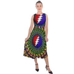 Grateful Dead Bear Pattern Midi Tie-back Chiffon Dress by Maspions